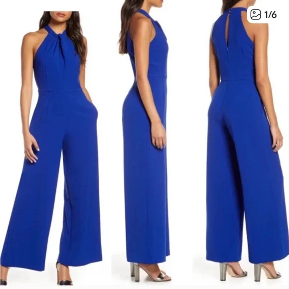 Julia Jordan Cobalt Blue Halter Jumpsuit - Picture 1 of 8